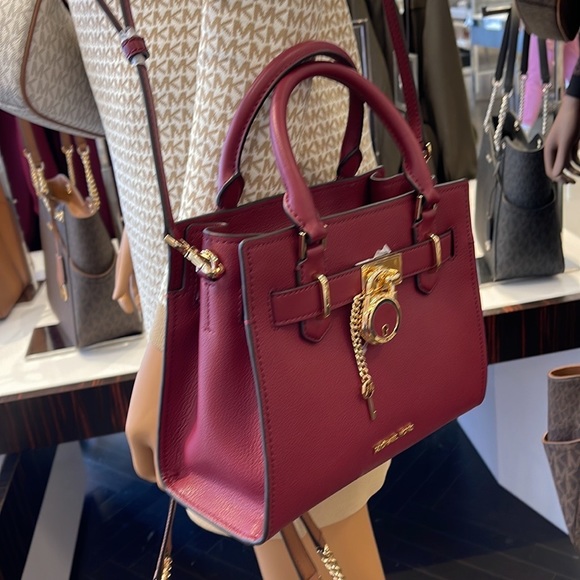 Michael Kors Hamilton Small Satchel Shoulder Crossbody Bag Dark Cherry COLOR - Picture 3 of 15